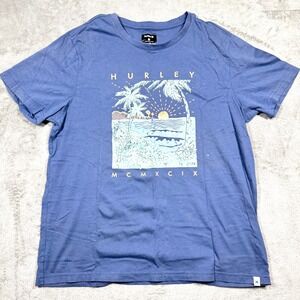 Hurley Surf Sunset Graphic Tee Men's XL Blue Short Sleeve Palm Tree